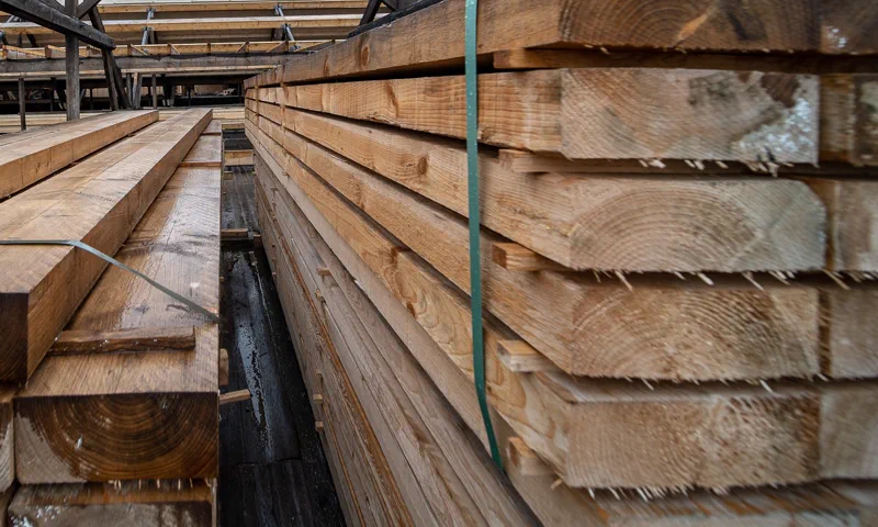 Close-up of sawn timber planks