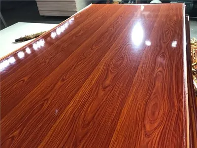 High-gloss red woodgrain MDF panel